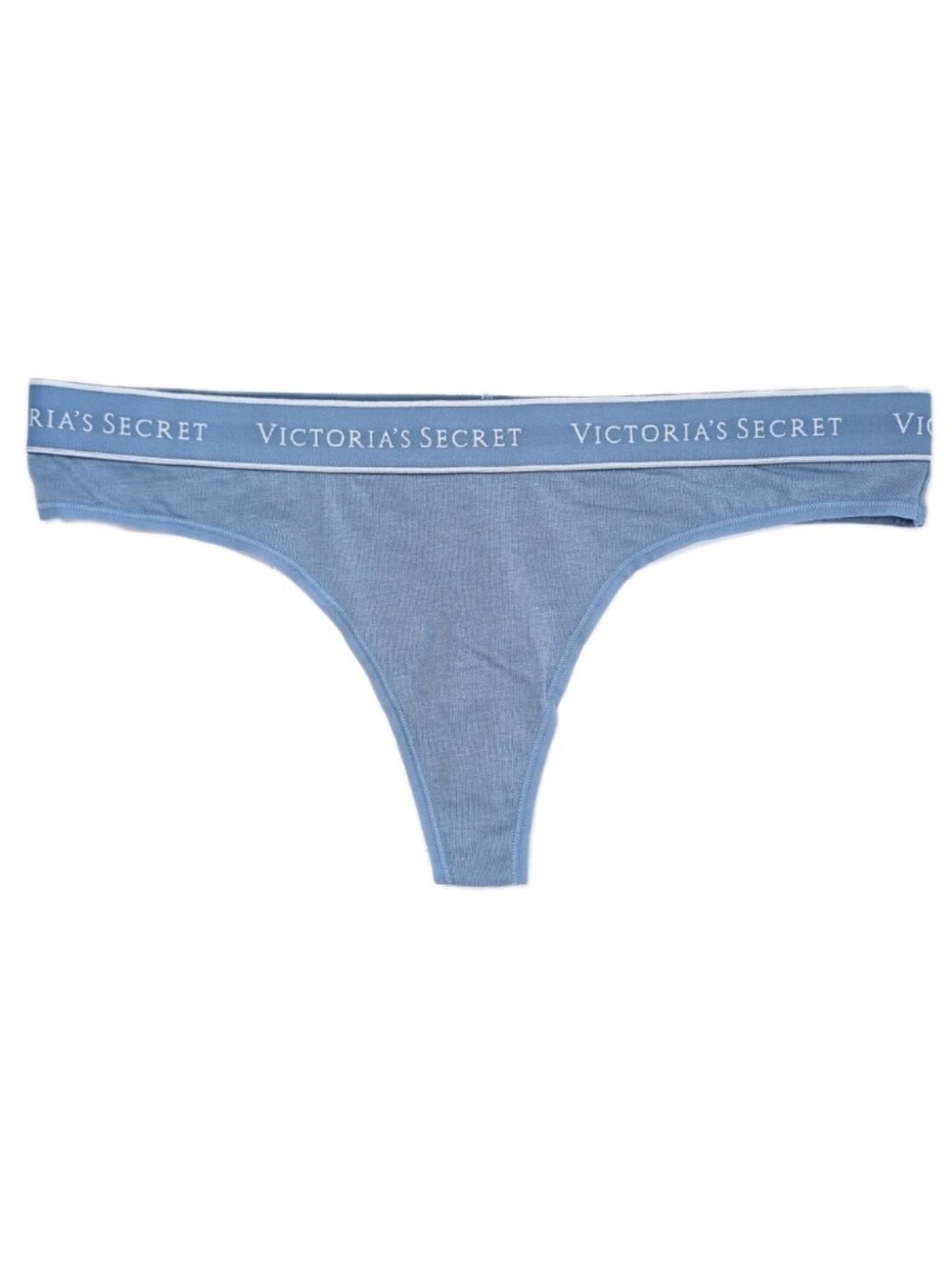 Victoria's Secret Logo Thong Large Women Cotton Panty modal wide waistband blue